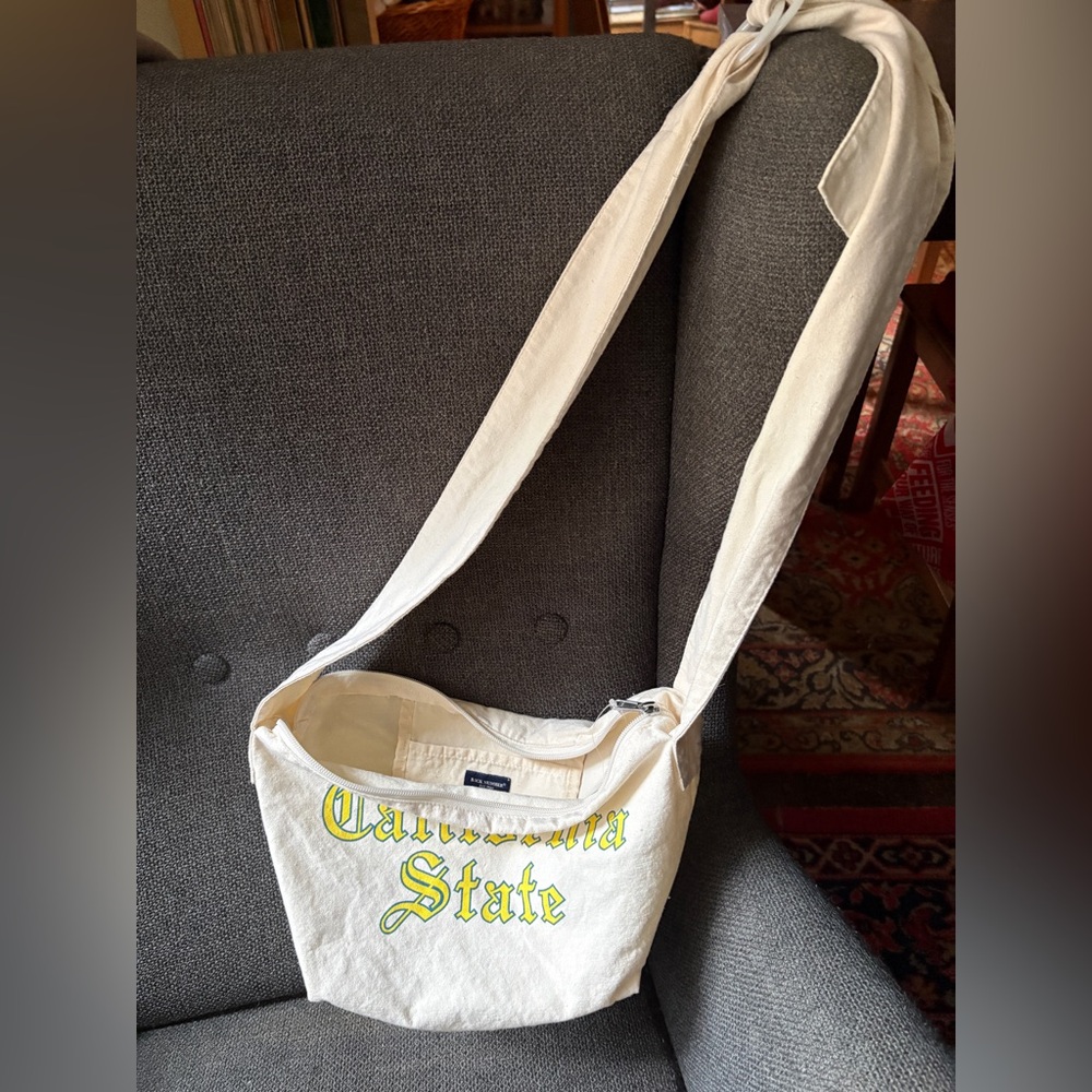Black Number Canvas Crossbody Bag with 'California State' Print